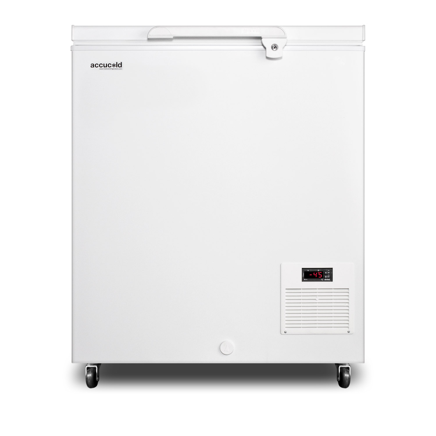Commercial -45 C capable chest freezer with digital thermostat and 4.8 cu.ft. capacity